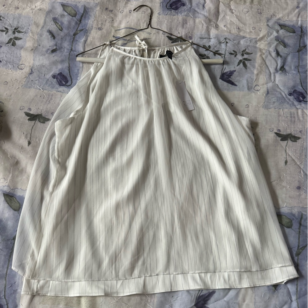 NWT White House Black Market Chloe Stripe Ecru Sleeveless Halter Blouse Top
